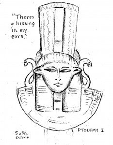 pencil cartoon of an Egyptian statue