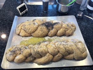 Four-braid Honey Whole Wheat Challah. Recipe from allrecipes.com. Baked on April 17, 2015.